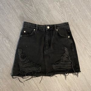 Black Ripped Denim Skirt